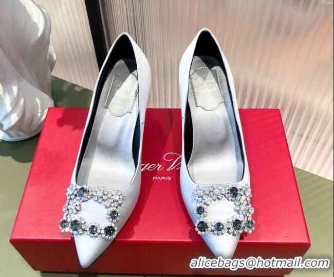 Feminine Roger Vivier Satin Crystal Buckle Pumps 6.5cm Light Blue 022124