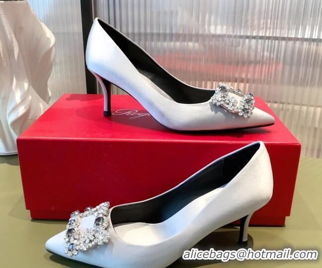 Feminine Roger Vivier Satin Crystal Buckle Pumps 6.5cm Light Blue 022124