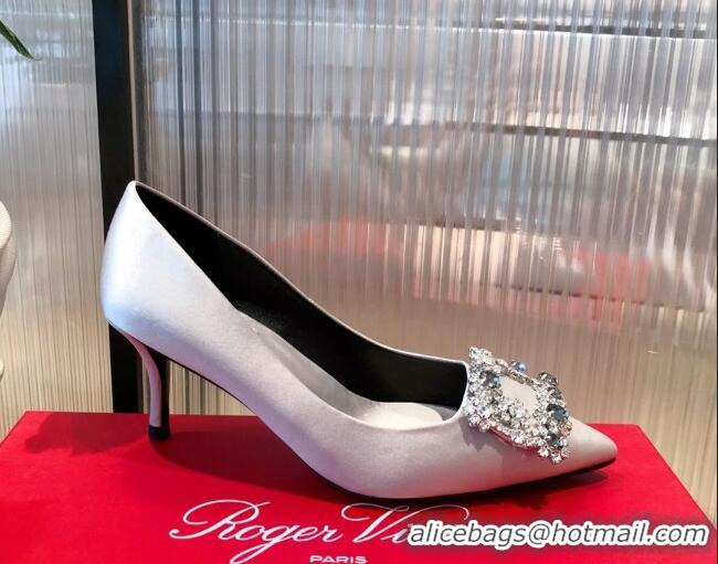 Feminine Roger Vivier Satin Crystal Buckle Pumps 6.5cm Light Blue 022124