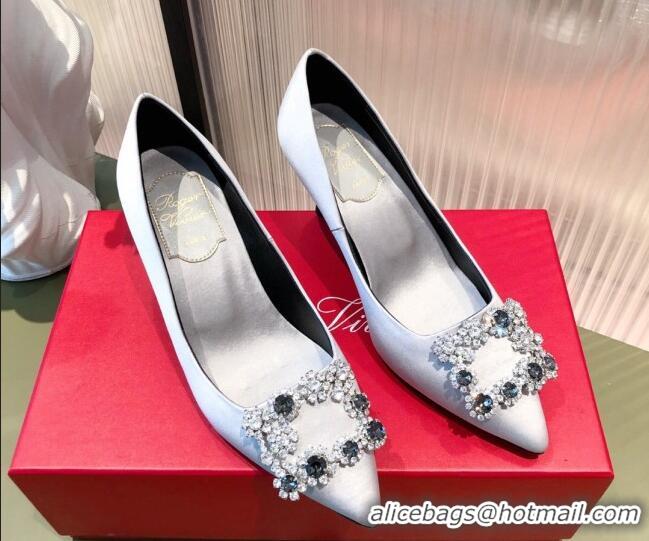 Feminine Roger Vivier Satin Crystal Buckle Pumps 6.5cm Light Blue 022124