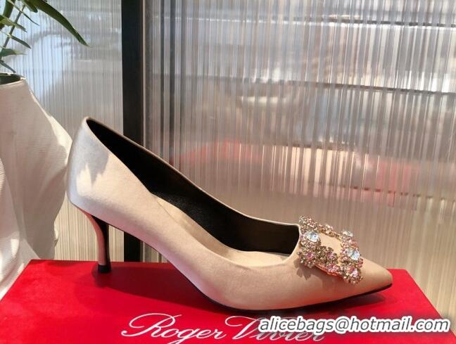 Good Looking Roger Vivier Satin Crystal Buckle Pumps 6.5cm Nude Pink 022125