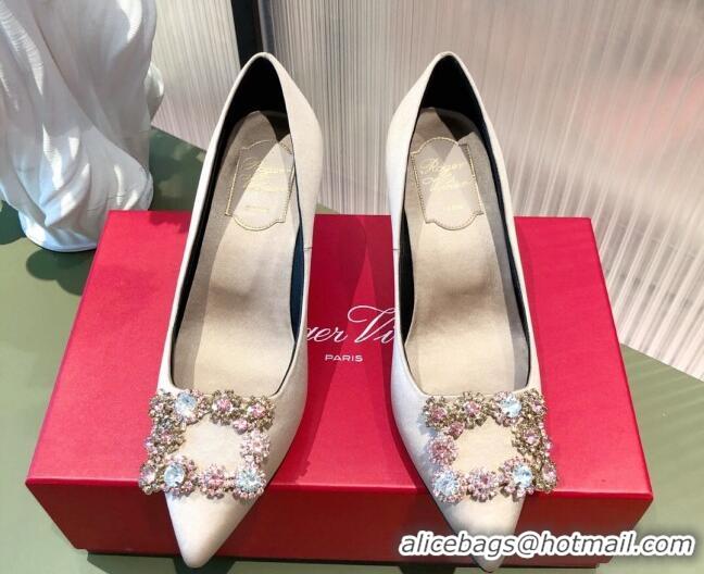 Good Looking Roger Vivier Satin Crystal Buckle Pumps 6.5cm Nude Pink 022125