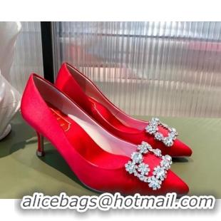 Pretty Style Roger Vivier Satin Crystal Buckle Pumps 6.5cm Red 022126