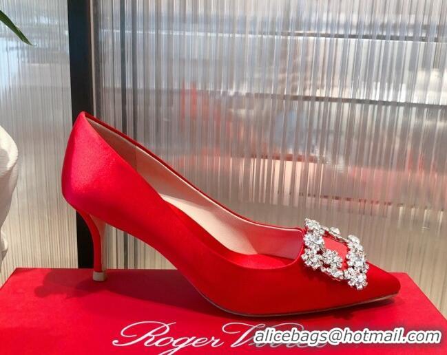 Pretty Style Roger Vivier Satin Crystal Buckle Pumps 6.5cm Red 022126