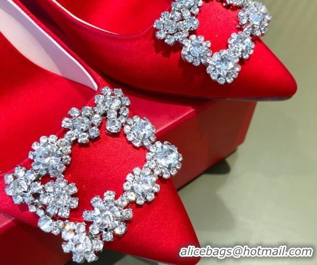 Pretty Style Roger Vivier Satin Crystal Buckle Pumps 6.5cm Red 022126