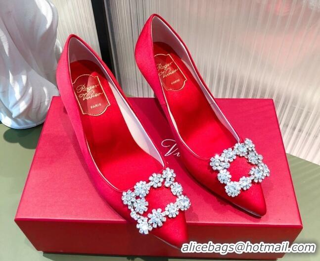 Pretty Style Roger Vivier Satin Crystal Buckle Pumps 6.5cm Red 022126