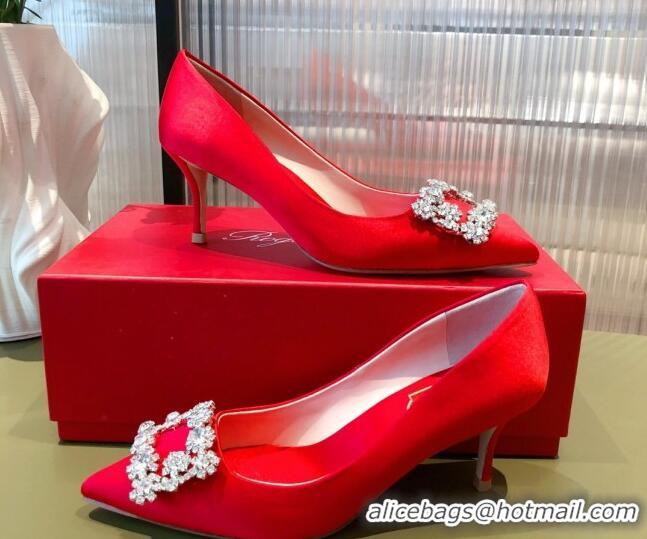 Pretty Style Roger Vivier Satin Crystal Buckle Pumps 6.5cm Red 022126