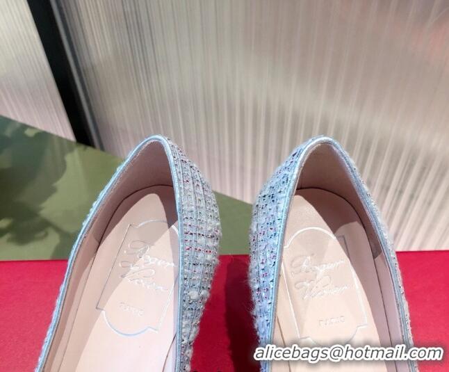 Good Quality Roger Vivier Tweed Crystal Buckle Pumps 6.5cm Blue 022128