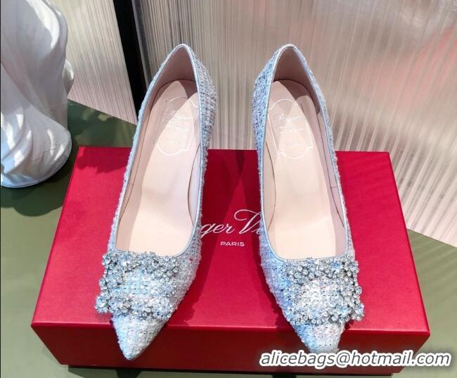 Good Quality Roger Vivier Tweed Crystal Buckle Pumps 6.5cm Blue 022128