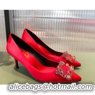 Grade Quality Roger Vivier Satin Crystal Buckle Pumps 6.5cm Red 022129