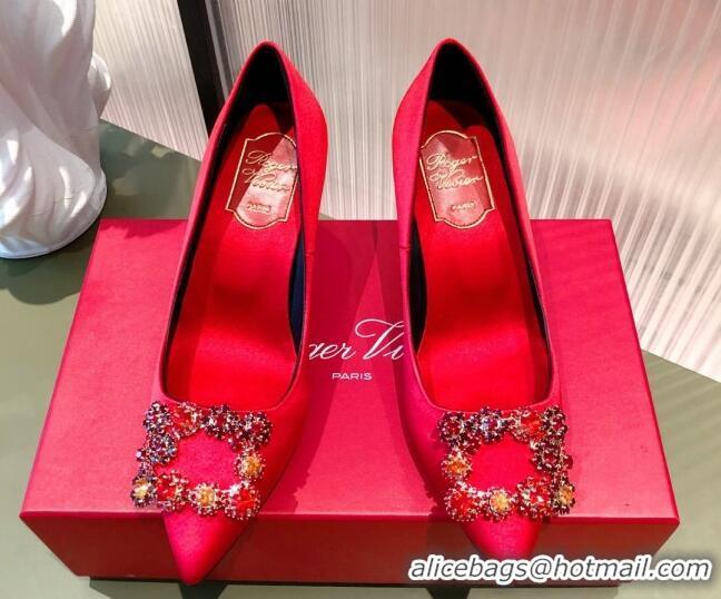 Grade Quality Roger Vivier Satin Crystal Buckle Pumps 6.5cm Red 022129