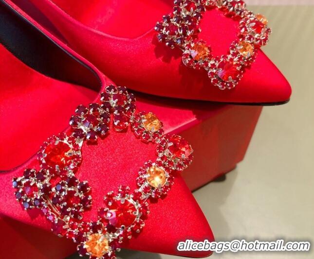 Grade Quality Roger Vivier Satin Crystal Buckle Pumps 6.5cm Red 022129