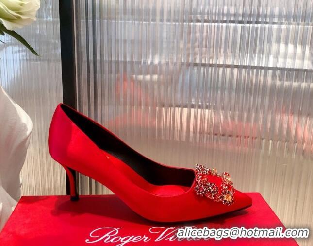 Grade Quality Roger Vivier Satin Crystal Buckle Pumps 6.5cm Red 022129