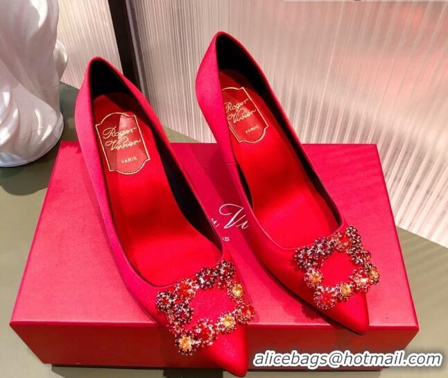 Grade Quality Roger Vivier Satin Crystal Buckle Pumps 6.5cm Red 022129