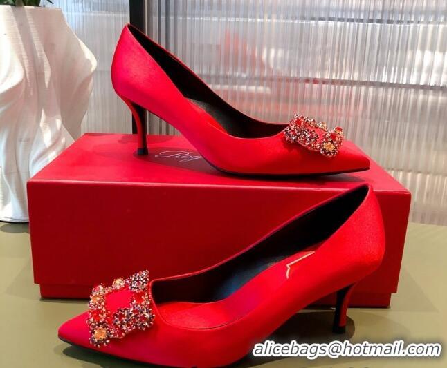 Grade Quality Roger Vivier Satin Crystal Buckle Pumps 6.5cm Red 022129