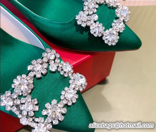 Luxurious Roger Vivier Satin Crystal Buckle Pumps 6.5cm Green 022130