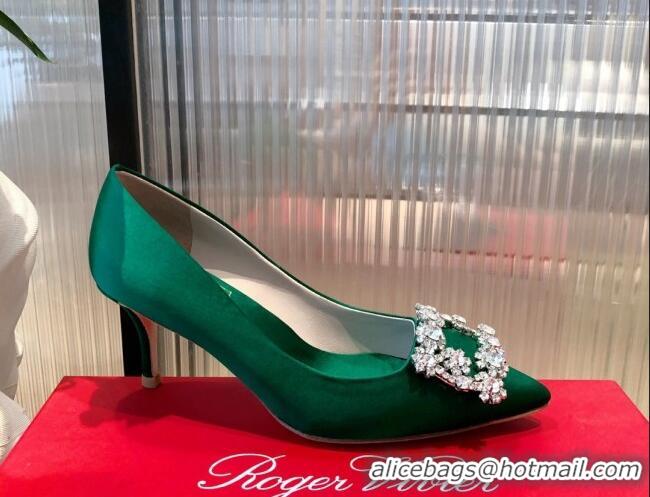 Luxurious Roger Vivier Satin Crystal Buckle Pumps 6.5cm Green 022130