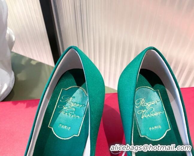 Luxurious Roger Vivier Satin Crystal Buckle Pumps 6.5cm Green 022130