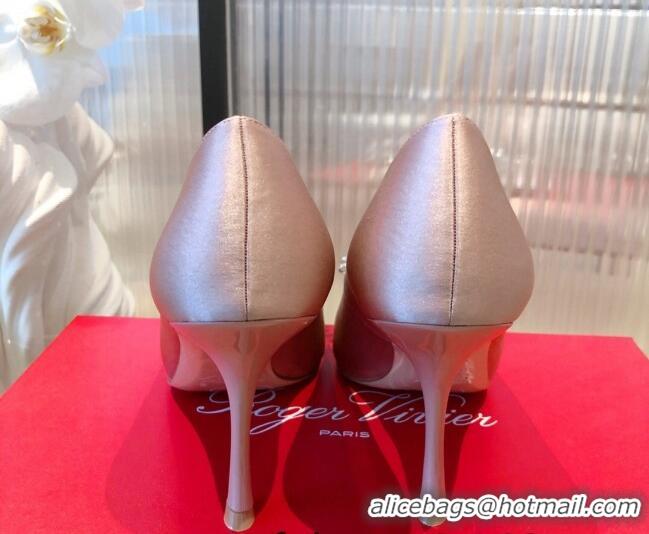 Durable Roger Vivier Satin Crystal Buckle Pumps 8.5cm Nude Pink 022131