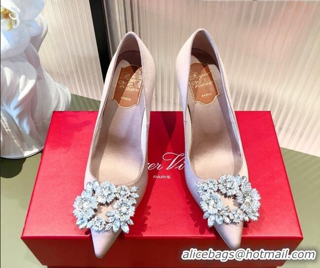 Durable Roger Vivier Satin Crystal Buckle Pumps 8.5cm Nude Pink 022131