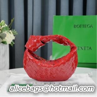 Luxurious Bottega Veneta Mini intrecciato patent leather top handle bag JODIE 651876V red