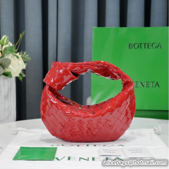 Luxurious Bottega Veneta Mini intrecciato patent leather top handle bag JODIE 651876V red