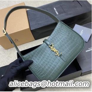 Famous Brand YSL LE 5 A 7 HOBO BAG IN CROCODILE-EMBOSSED SHINY LEATHER Y687228 blackish green