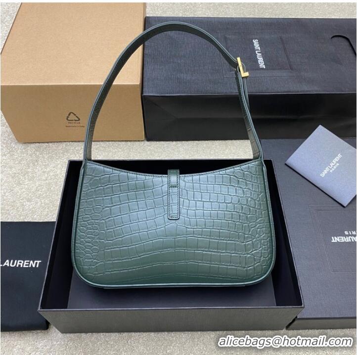 Famous Brand YSL LE 5 A 7 HOBO BAG IN CROCODILE-EMBOSSED SHINY LEATHER Y687228 blackish green