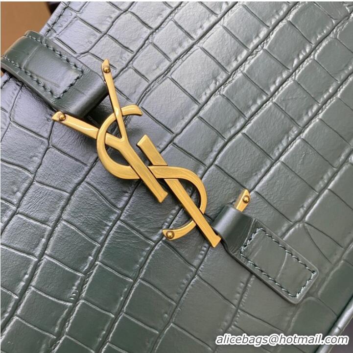 Famous Brand YSL LE 5 A 7 HOBO BAG IN CROCODILE-EMBOSSED SHINY LEATHER Y687228 blackish green