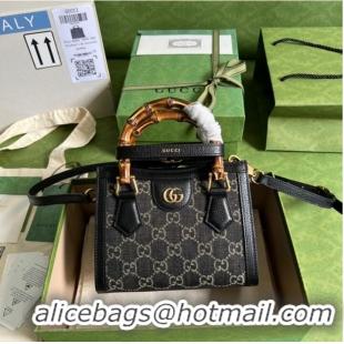 Inexpensive Gucci GG denim jacquard Diana mini tote bag 655661 Black