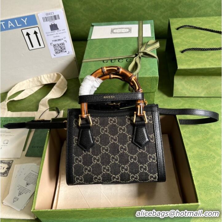 Inexpensive Gucci GG denim jacquard Diana mini tote bag 655661 Black