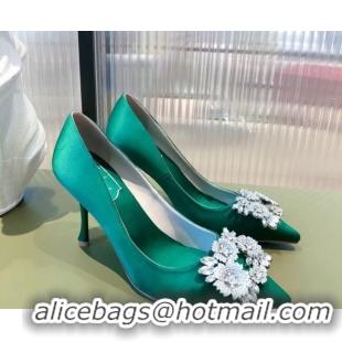 Unique Style Roger Vivier Satin Crystal Buckle Pumps 8.5cm Green 022133