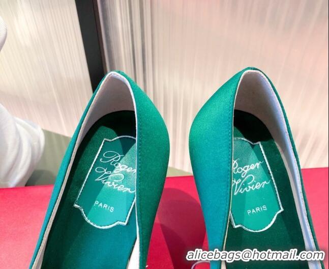 Unique Style Roger Vivier Satin Crystal Buckle Pumps 8.5cm Green 022133