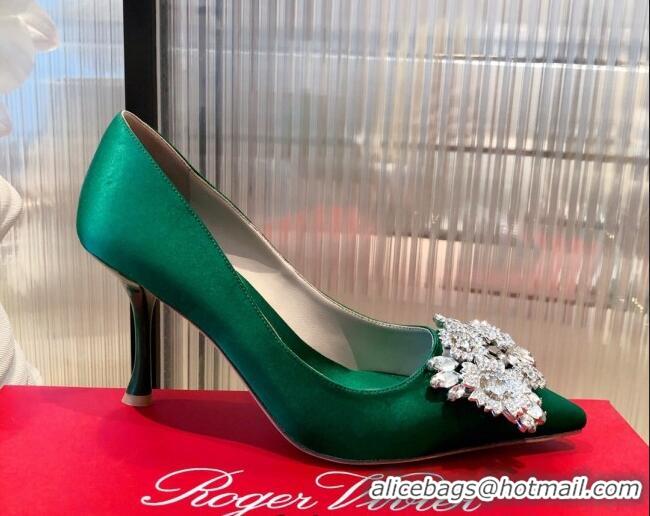 Unique Style Roger Vivier Satin Crystal Buckle Pumps 8.5cm Green 022133