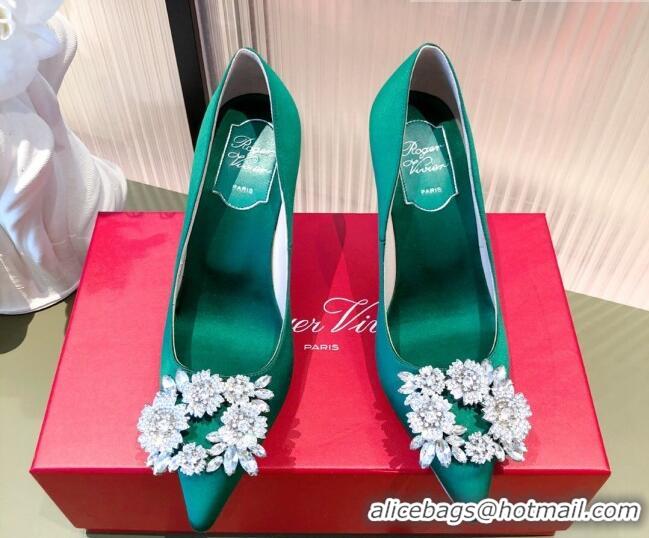 Unique Style Roger Vivier Satin Crystal Buckle Pumps 8.5cm Green 022133