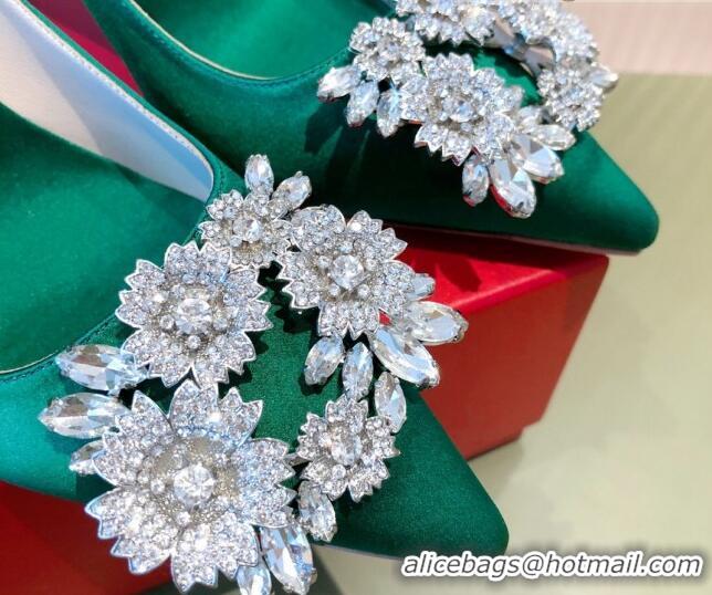 Unique Style Roger Vivier Satin Crystal Buckle Pumps 8.5cm Green 022133