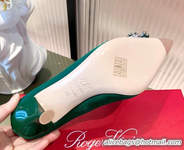 Unique Style Roger Vivier Satin Crystal Buckle Pumps 8.5cm Green 022133