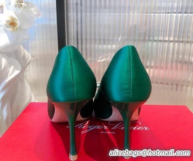 Unique Style Roger Vivier Satin Crystal Buckle Pumps 8.5cm Green 022133