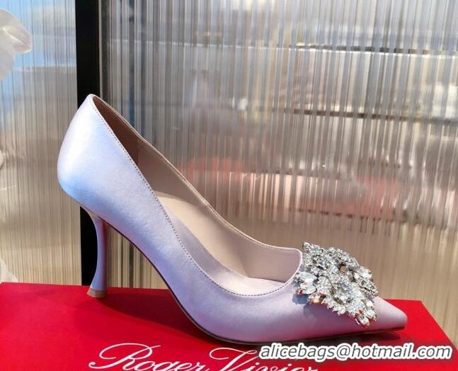 Hot Style Roger Vivier Satin Crystal Buckle Pumps 8.5cm Purple 022134