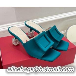 AAAAA Roger Vivier Silk Cube Crystal Medium Heel Slide Sandals 7cm Green 030748