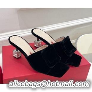 Reasonable Price Roger Vivier Velvet Cube Crystal Medium Heel Slide Sandals 7cm Black 030753