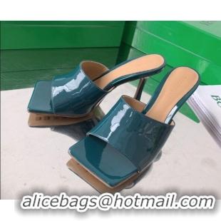 Perfect Bottega Veneta Stretch Patent Leather High Heel Slide Sandals 9cm Blaster Blue 021802