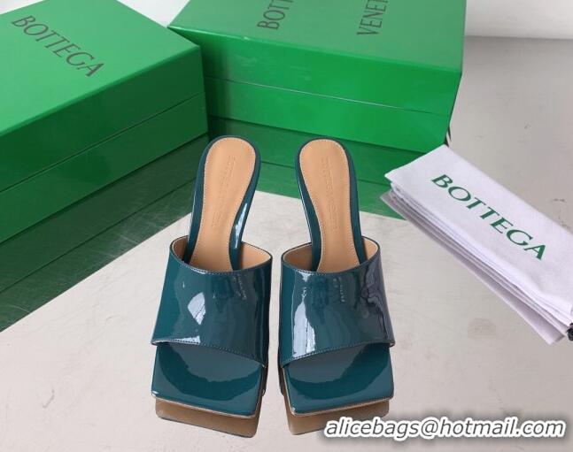 Perfect Bottega Veneta Stretch Patent Leather High Heel Slide Sandals 9cm Blaster Blue 021802