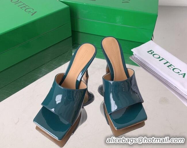 Perfect Bottega Veneta Stretch Patent Leather High Heel Slide Sandals 9cm Blaster Blue 021802