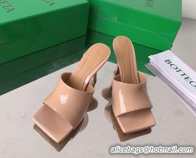 Best Product Bottega Veneta Stretch Patent Leather High Heel Slide Sandals 9cm Nude Pink 021803