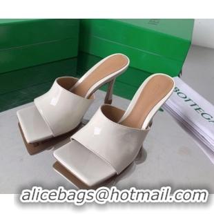 Stylish Bottega Veneta Stretch Patent Leather High Heel Slide Sandals 9cm White 021804