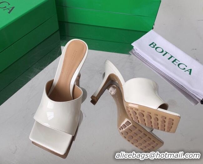 Stylish Bottega Veneta Stretch Patent Leather High Heel Slide Sandals 9cm White 021804