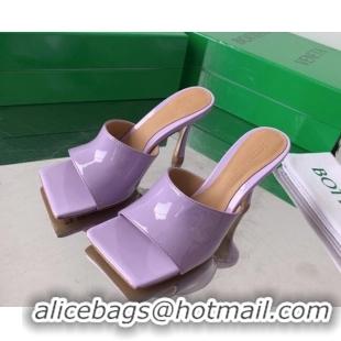 Sumptuous Bottega Veneta Stretch Patent Leather High Heel Slide Sandals 9cm Lavender Purple 021806