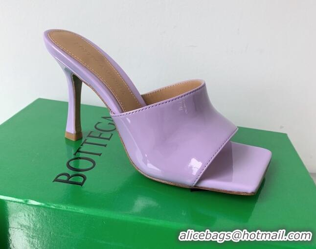 Sumptuous Bottega Veneta Stretch Patent Leather High Heel Slide Sandals 9cm Lavender Purple 021806