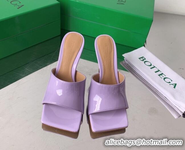 Sumptuous Bottega Veneta Stretch Patent Leather High Heel Slide Sandals 9cm Lavender Purple 021806